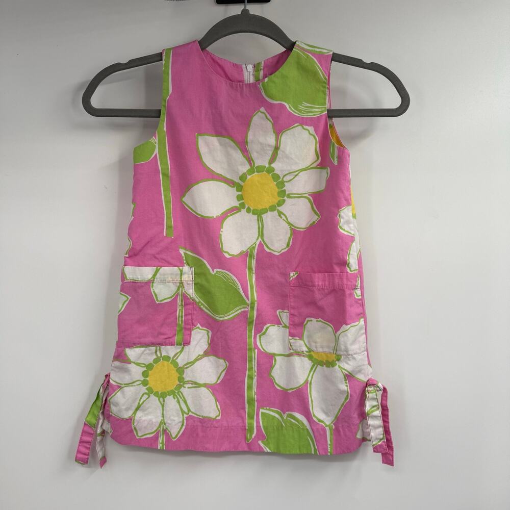 VTG Lilly Pulitzer Floral Shift Mini Dress Kids Girl 4 Pink Green Sleeveless